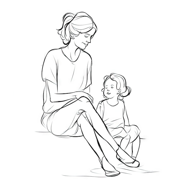 Photo happy mother giving wise advice to her child in a continuous line drawing