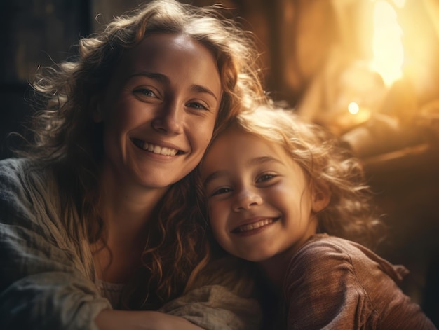 Foto buona festa della mamma mather e figlia sorridono allegramente ia generativa