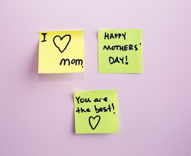 Happy Mother's Day note reminder yellow sticker on a wall