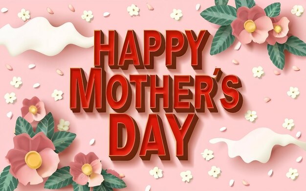 Happy mother's day spring flower heart and typography letter on background generated by AI