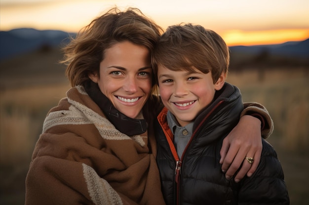 Happy Mother and Son Having Fun Together Outdoors in Summer with Copy Space for Text Mothers day