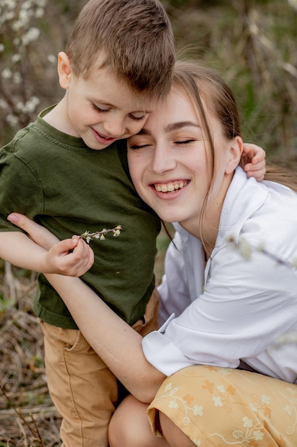 Happy mother and son having fun together