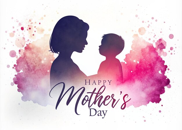 Happy mother39s day greeting card with mom and son silhouette Vector illustration design