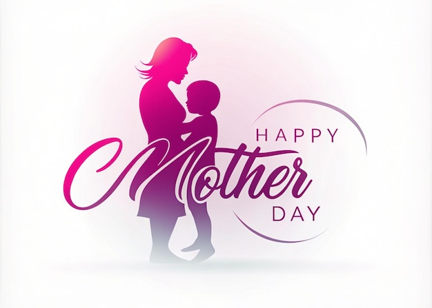 Foto carta di auguri per la festa della madre con la silhouette di una madre e di un figlio vector illustration design