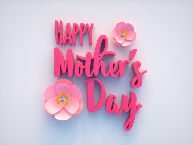 Happy Mothers day 3D lettering with flowers over white surface