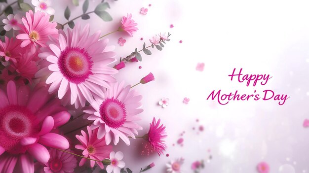 Happy Mothers Day background design in light white and light magenta with heart shape