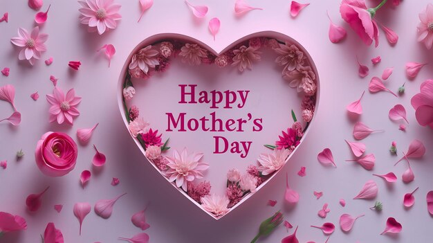 Happy Mothers Day background design in light white and light magenta with heart shape