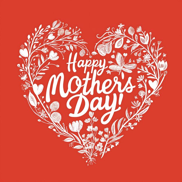 Happy Mothers Day background design with white heart shape in a red background