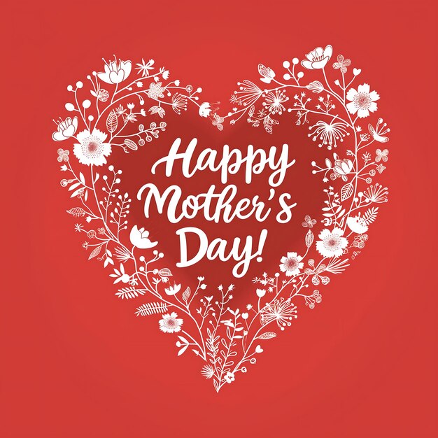 Счастливого Дня матери с белой формой сердца на красном фоне