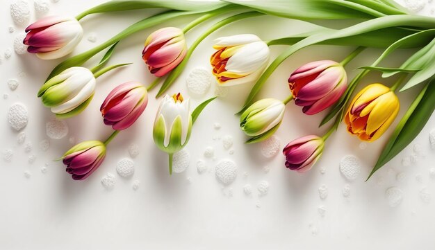 Happy Mothers Day background with flowers Beautiful young mother with flowers and gift box