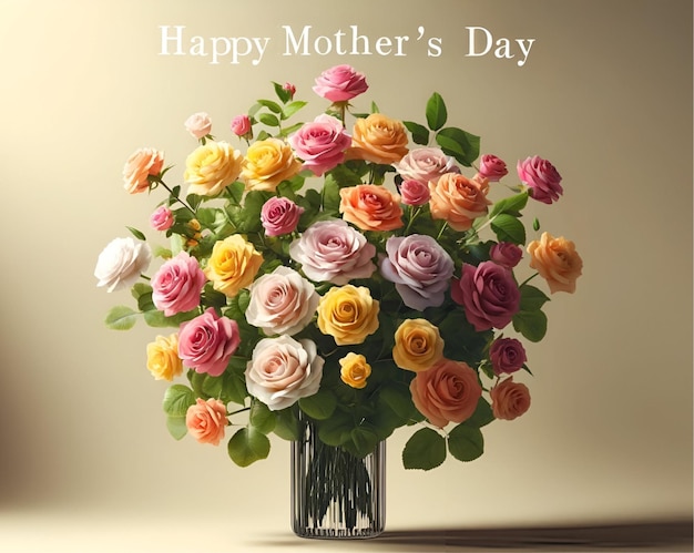 Happy mothers day background with a vase full of colorful roses