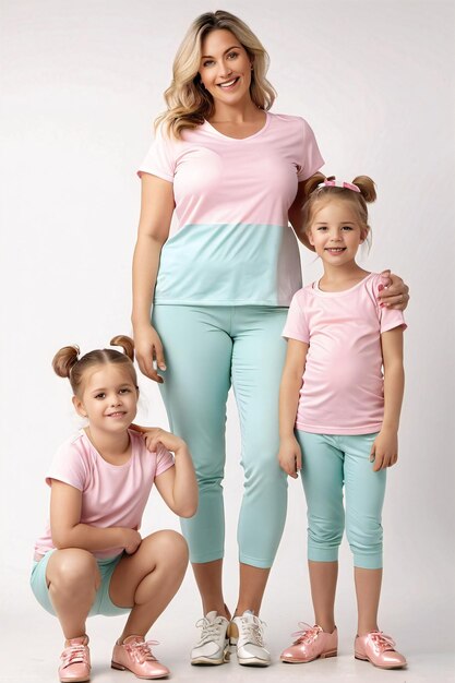 Photo happy mothers day dad celebration a woman and two children in matching outfits