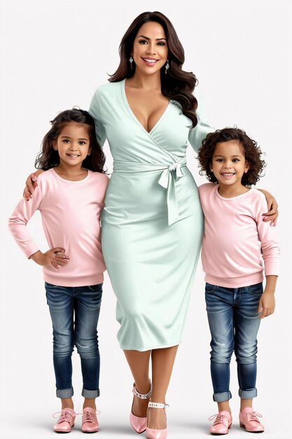 Photo happy mothers day dad celebration a woman and two children in pink shirts