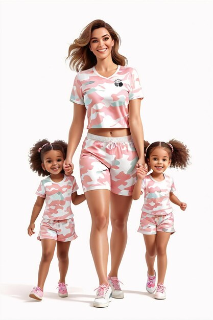 Photo happy mothers day dad celebration a woman and two children wearing matching outfits