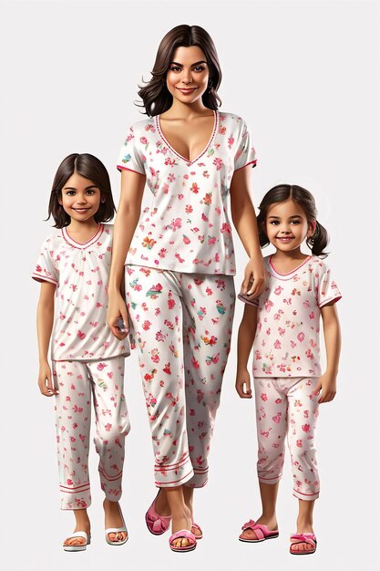 Photo happy mothers day dad celebration a woman and two children wearing matching pajamas