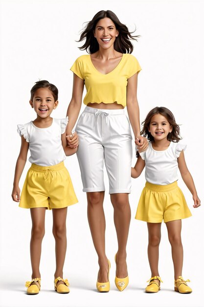 Photo happy mothers day dad celebration a woman and two children wearing yellow outfits