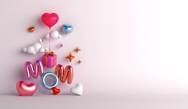 Foto felice festa della mamma decorazione sfondo con confezione regalo palloncino mamma testo