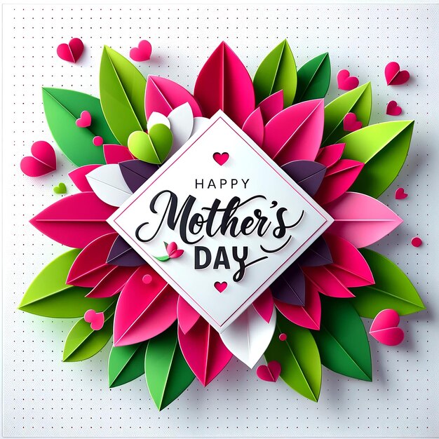 Photo happy mothers day elegant card design with 3d paper flowers and circular frame on pink background