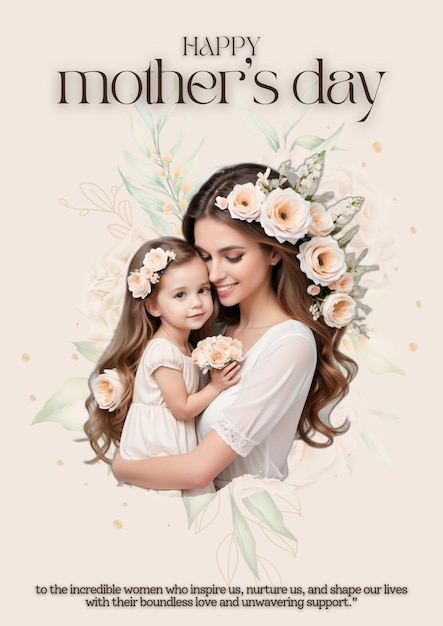 Happy mothers day greeting card happy mother and Daughter hugging each other with love ai generated