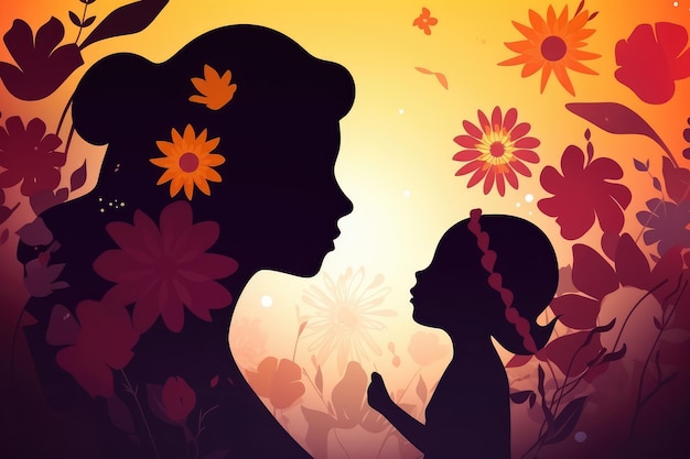 Happy mothers day greeting card illustration of silhouette generative AI