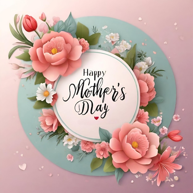 a happy mothers day greeting card with pink flowers and text happy mothers day