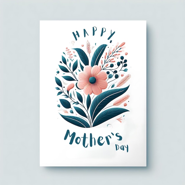 Photo happy mothers day greeting card with pink and red flowers and green leaves on a white background