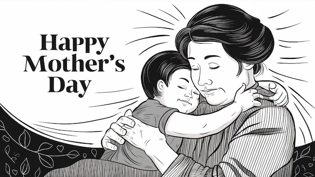Happy Mothers Day greeting silhouette artwork a mother embracing her child with a tender expression