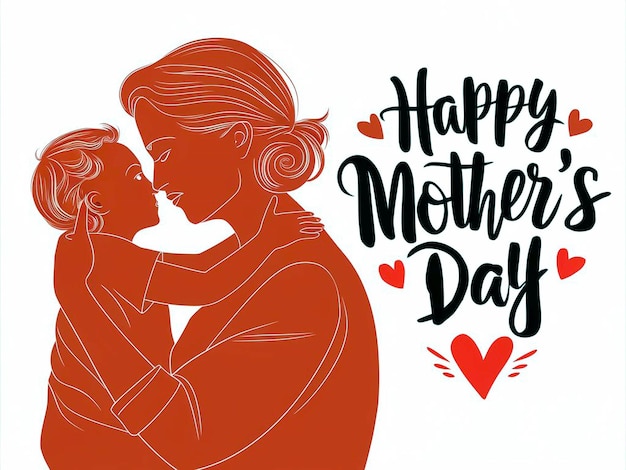 Happy Mothers Day greeting silhouette artwork a mother embracing her child with a tender expression