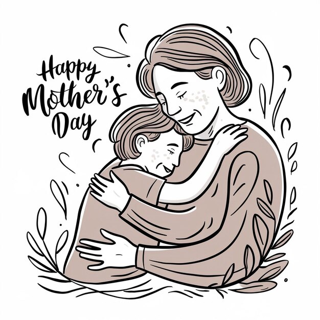 Happy Mothers Day greeting silhouette artwork a mother embracing her child with a tender expression