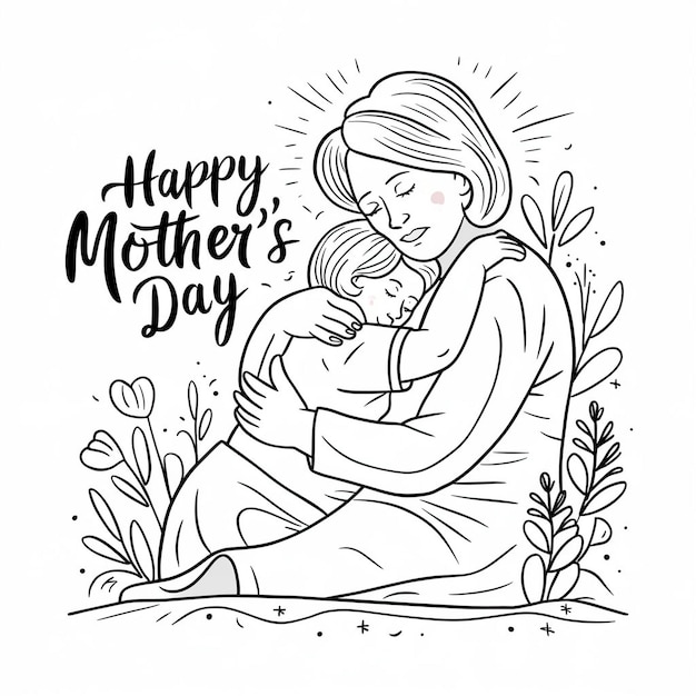 Happy Mothers Day greeting silhouette artwork a mother embracing her child with a tender expression