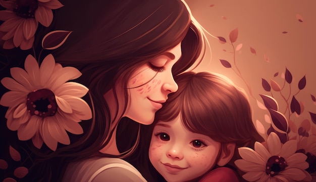 Happy mothers day mom and child love background generative ai