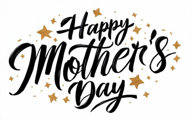 happy mothers day text on a white background with gold stars