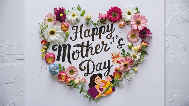 Happy Mothers day text written with flowers isolated on white background