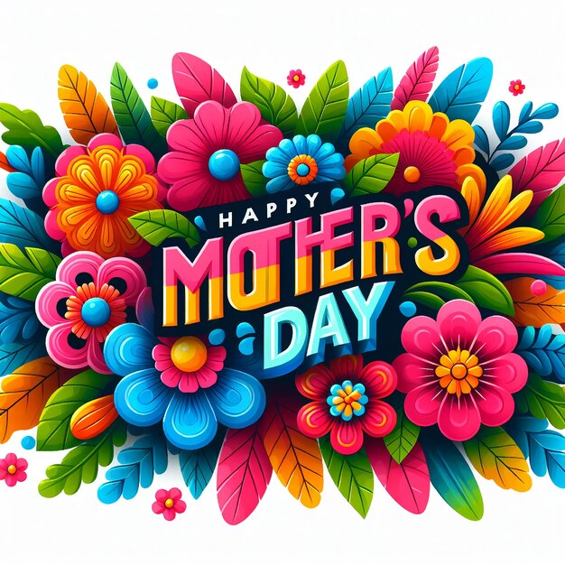 Счастливого Дня матери с красочными цветами на заднем плане