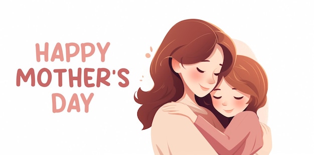 Happy mothers day young woman hug her daughter illustration cartoon