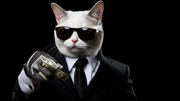 Photo happy mouse with ceo uniforms and sunglasses holding a money generative ai