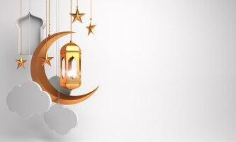 happy muharram islamic new year decoration with lantern crescent cloud