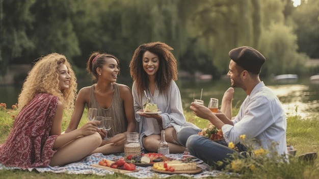 Happy Multicultural Group of Friends Enjoying a Picnic 4xjpg