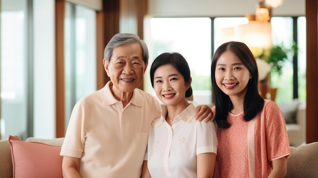 Happy multigeneration Asian family at home