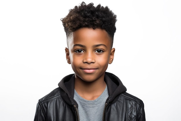 Photo happy multiracial boy isolated on white background portrait of black boy looking at camera african american child