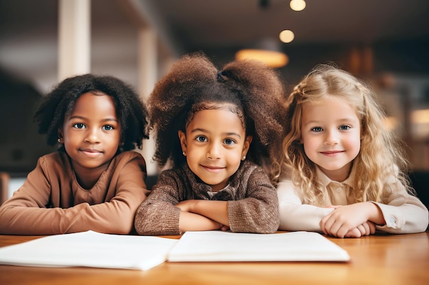 Happy multiracial students studying in the classroom