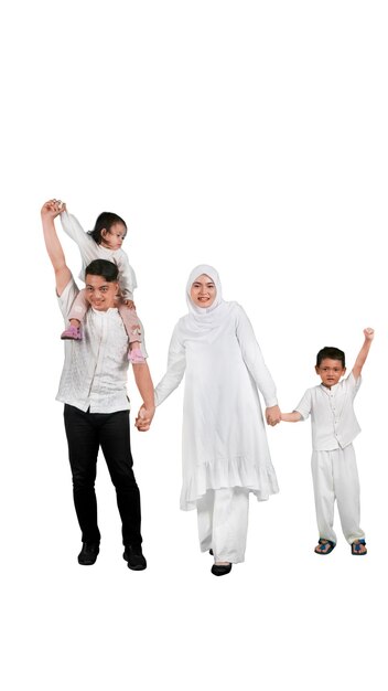 Happy Muslim family with father mother and two kids