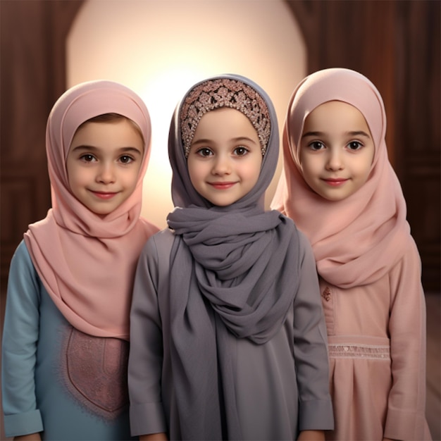 Happy Muslim kids with hijab