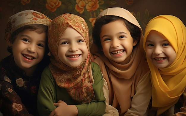 Happy Muslim kids with hijab