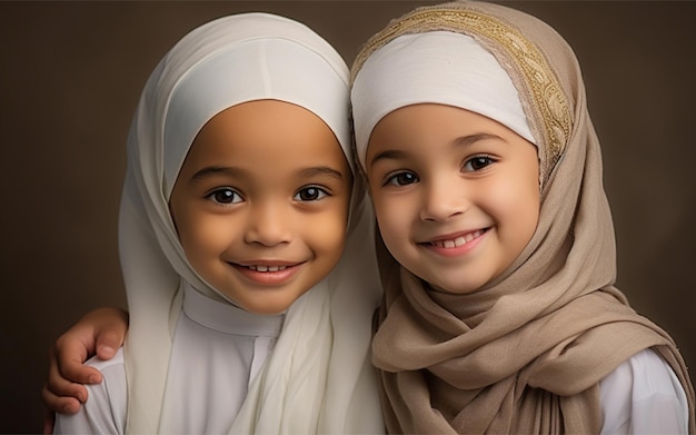 Happy Muslim kids with hijab