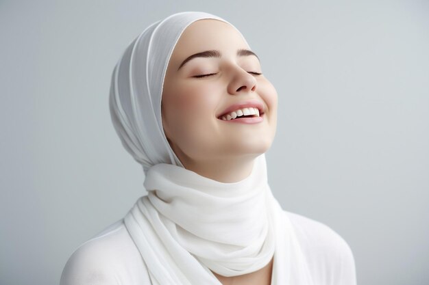 하 히자브를 입은 행복한 무슬림 여성 AI