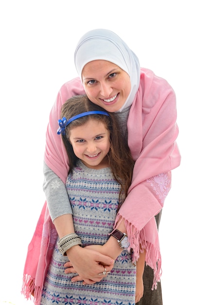 Photo happy muslim woman and girl