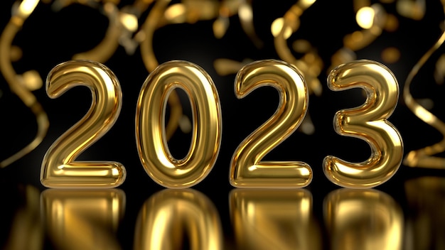 Happy new 2023 year Golden number 2023 3d render illustration