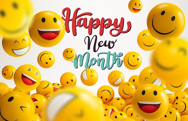 Photo happy new month wording with smiley emojis