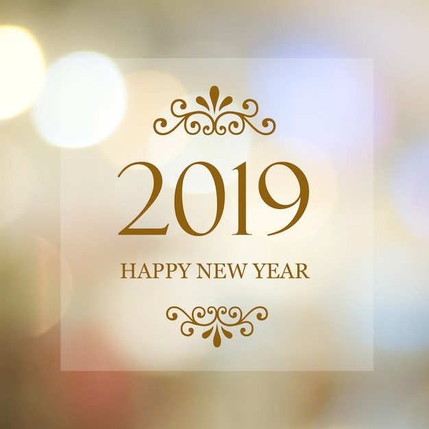 Happy New Year 2019 on blur abstract bokeh background, new year greeting card